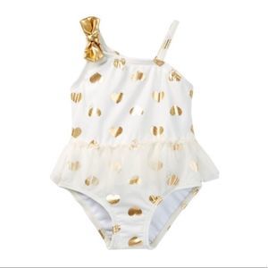Juicy Couture Gold Foil Heart Tulle Skirt Swimsuit